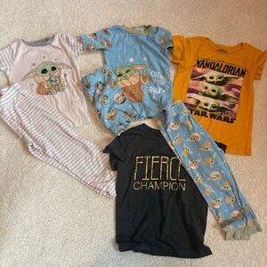 4t boys sleepwear mandalorian Grogu Star Wars theme pajama sets yellow blue gray